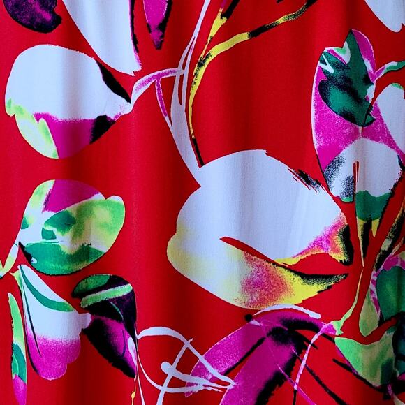 Susan Graver Liquid Knit Red Floral Maxi Dress Sz S Tank Style Overlay EUC Boho - Picture 6 of 10